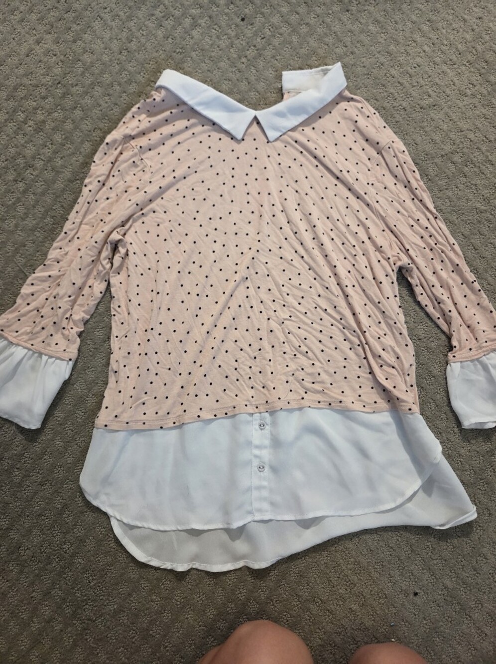 Elle Pink Polka Dot Layered Collar Blouse with White Trim